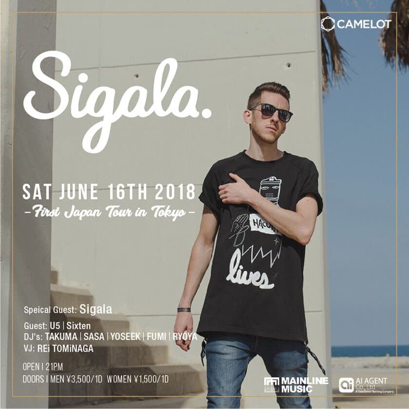 YouTubeの再生回数1億回以上を誇る“Sigala”
初来日公演がCLUB CAMELOTで遂に決定！