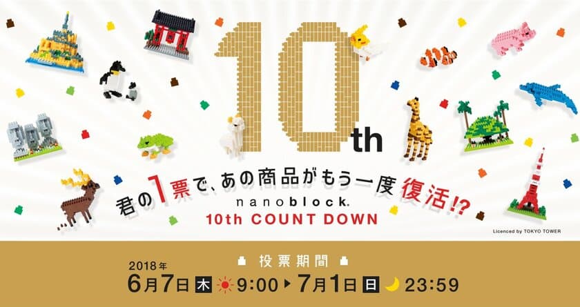 ナノブロック10周年へカウントダウン！投票キャンペーン
「君の1票で、あの商品がもう一度復活！？」6月7日開始