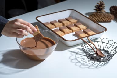 3枚重ねてチョコレートに下半分を浸すこだわりの製法です