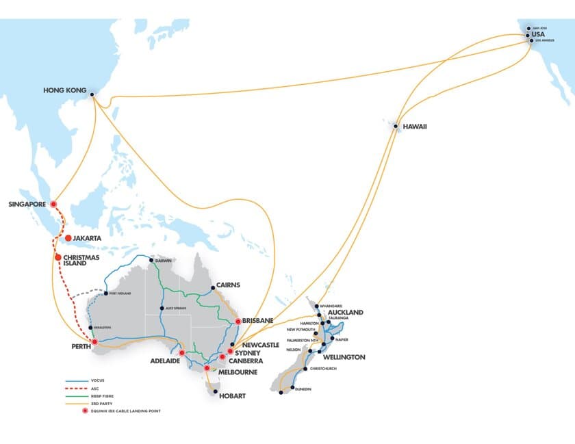 エクイニクス、オーストラリア-シンガポール間を
Vocus社のAustralia Singapore Cableで接続