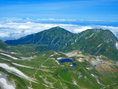 雄山山頂から眺める室堂平全景