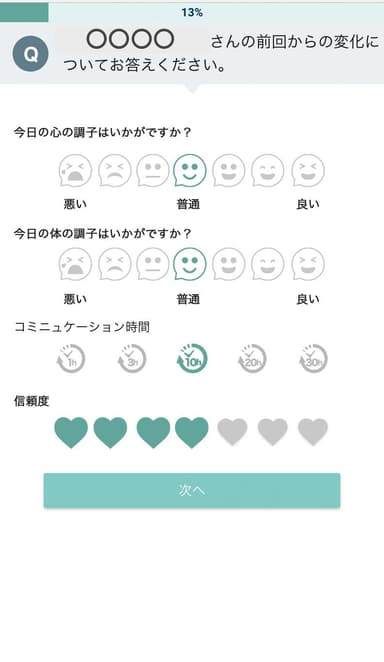 メンタル変化の評価画面