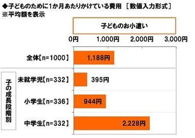 子どものために1か月あたりかけている費用【子どものお小遣い】