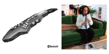 『Aerophone GO』(左)、『Aerophone GO』とヘッドホン、スマホ・アプリで気兼ねなく練習