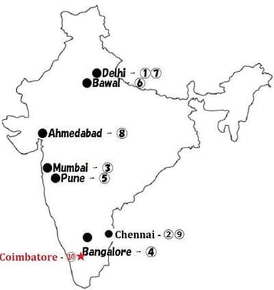 インド国内10拠点