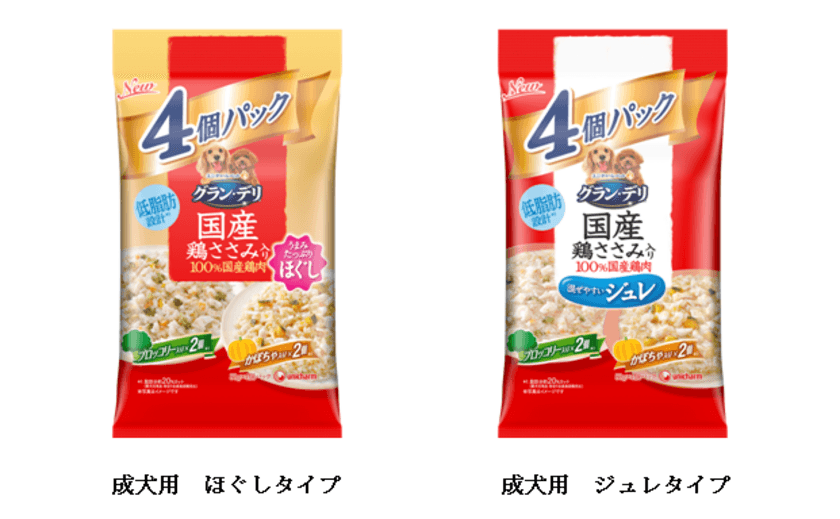 おいしさと健康を考えた国産鶏肉100％のドッグフード
『グラン・デリ国産鶏ささみ入りパウチ　
ブロッコリー入り×かぼちゃ入り』
2018年9月10日全国にて新発売