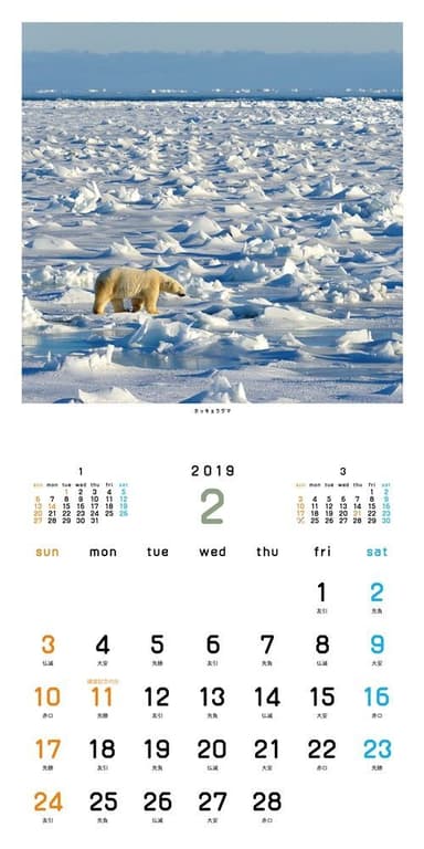 北極スマイル・南極スマイル カレンダー 2019（2月）