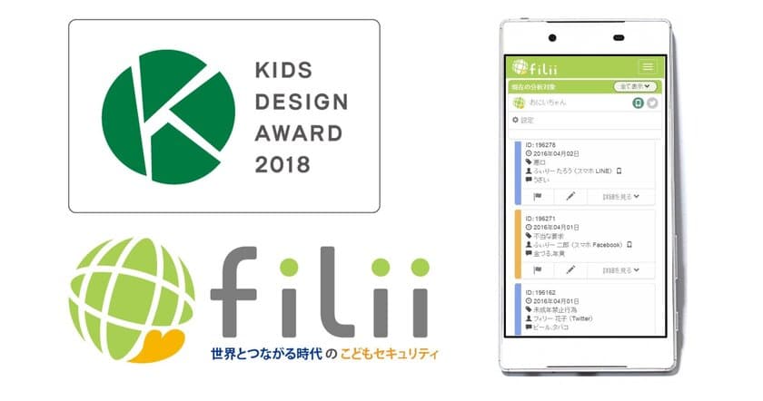 子どものSNS利用を見守るサービス『Filii(フィリー)』
第12回キッズデザイン賞を受賞！