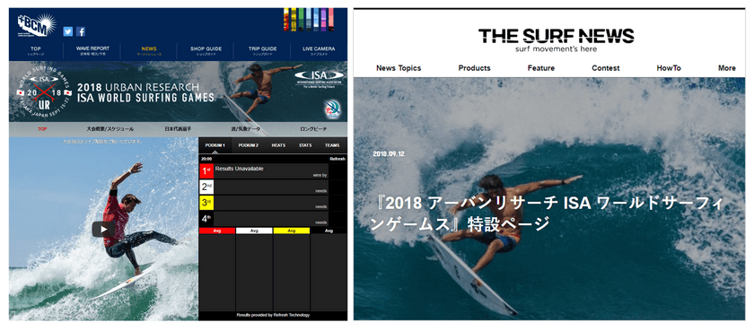 『2018 アーバンリサーチ ISAワールドサーフィンゲームス』
9月15日(土)開幕！
～オフィシャルメディアパートナー「BCM」が
試合ライブ中継＆結果速報を配信～