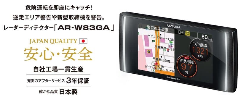 逆走＆新型取締機を警告する『レーダーディテクター』登場！
67種類の高精度GPSデータ・173,000件以上のデータを収録