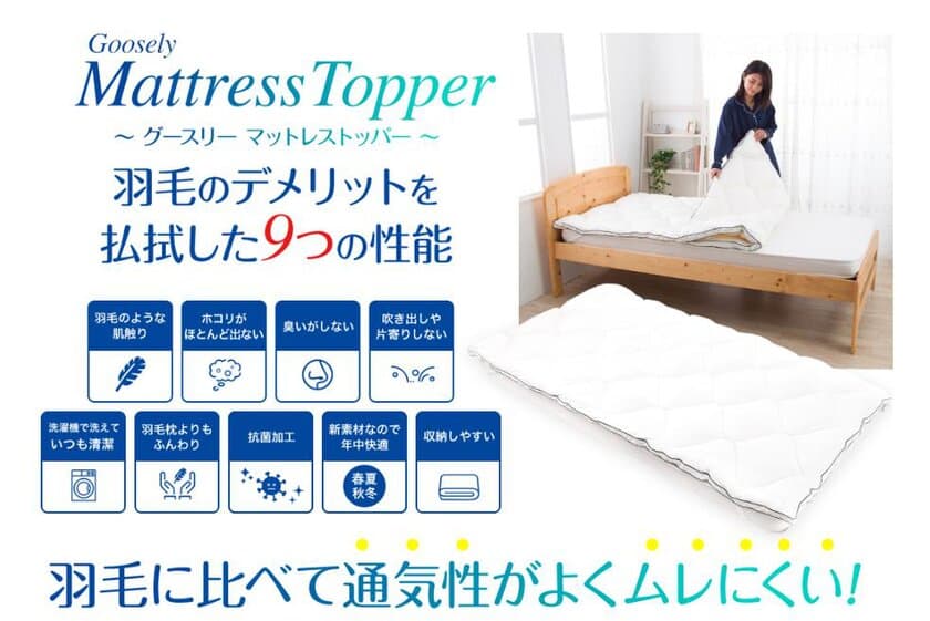 敷布団などの上に敷くだけで、ホテルのような寝心地を実現した
「Goosely MattressTopper」を12月7日に発売！