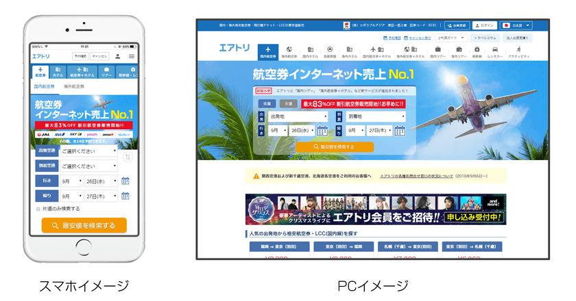 オンライン総合旅行サイト「エアトリ」のサイト統合に関するお知らせ