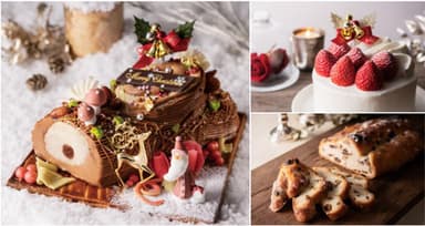 【左】Buche de Noel ～ブッシュ・ド・ノエル～　【右上】Les "Fraises" de Noel ～苺のノエル～　【右下】Stollen ～シュトレン～