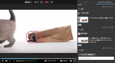 JECTOR 動画タイムラインへのコメント、マーカー