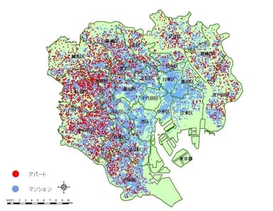 東京23区アパート分布