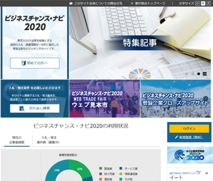 受発注マッチングサイト「ビジネスチャンス・ナビ2020」
10月29日にサイトリニューアルを実施！新たに商品検索が可能に！