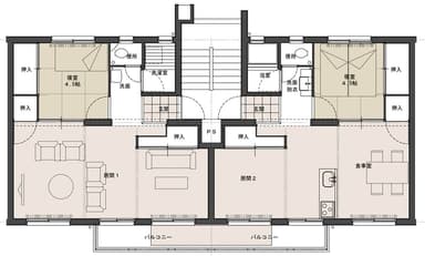 大きな開放空間（ヨコ）でのびのび子育て住宅