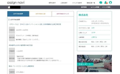 アサインナビWEBサイトの会員ページ(おすすめの案件／人材／イベント)