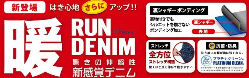 はき心地を重視。軽さと柔らかさにこだわり。
新しい『暖RUN DENIM』　