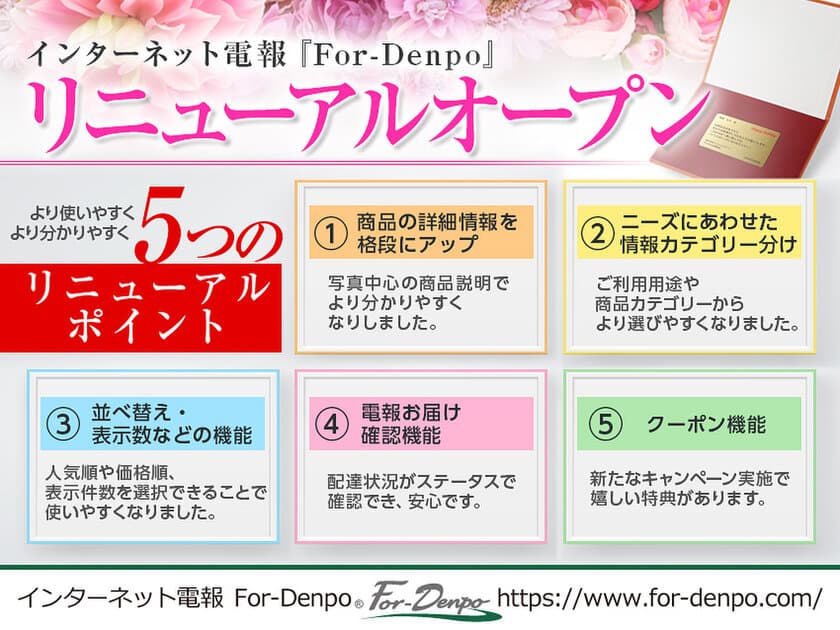 インターネット電報『For-Denpo』がサイトリニューアル　
電報のご利用がより使いやすく、より分かりやすく