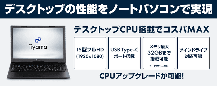 iiyama PCより、デスクトップ性能を兼ね備えた
デスクトップCPU搭載ノートパソコンを発売