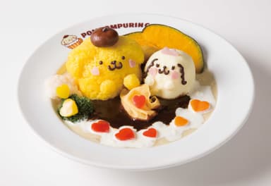 ポムポムプリンとマカロンのラブラブ2色カレー