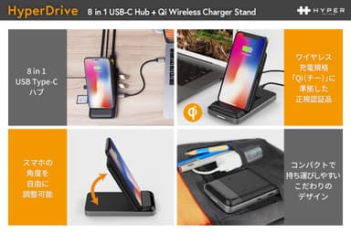 HyperDrive 8in1 USB-C Hub+Qi Wireless Charger Stand 特長1