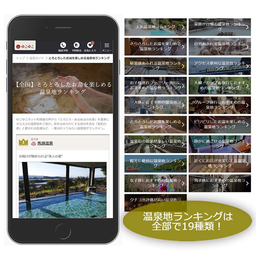 宿泊予約サービス『ゆこゆこ』、
温泉旅館・ホテル予約サイト『ゆこゆこネット』内にユーザーの声約1万件をもとにした温泉地ランキング15種類をリリース