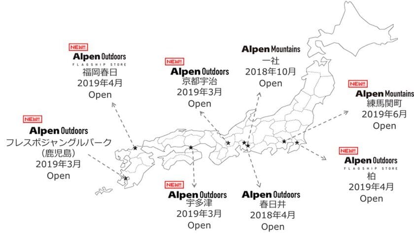 アルペングループの新「体験型アウトドアショップ」、
2019年春・全国に立て続け6店舗をオープン！