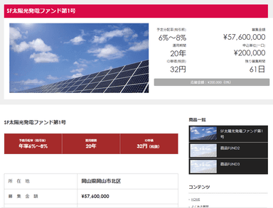 商品：SF太陽光発電ファンド第1号