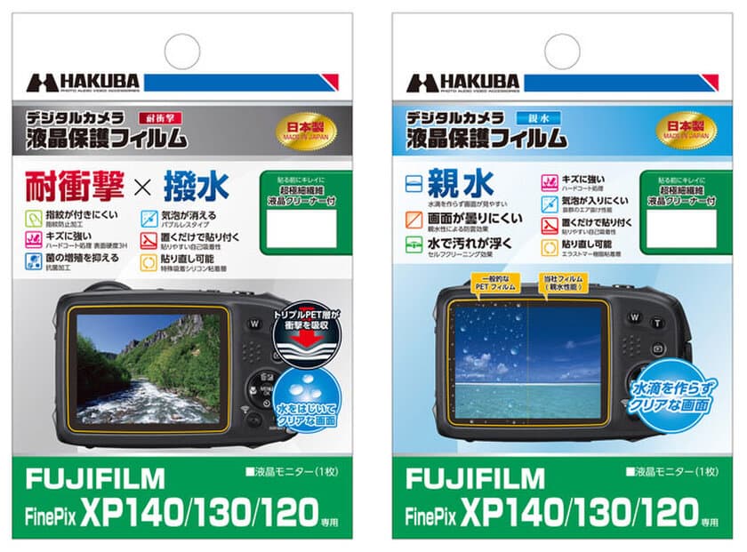 FUJIFILM FinePix XP140用液晶保護フィルムに「耐衝撃×撥水」タイプと「親水」タイプの2製品を新発売！