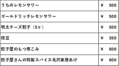 博多餃子舎603メニュー