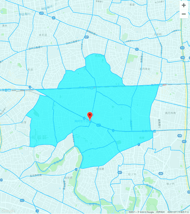 配布したいエリアを町丁目単位で地図から選択できる