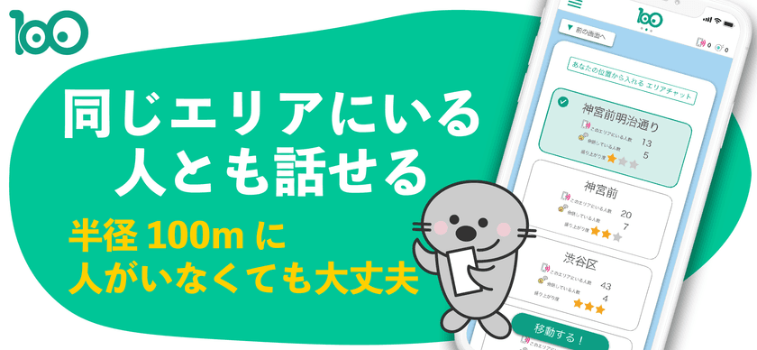 【世界初】位置情報からチャットルームを自動生成　
チャットアプリ「100(ワンハンドレッド)」がバージョンアップ！