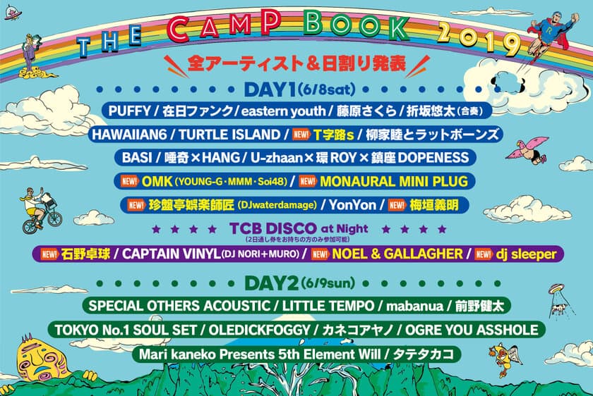 『THE CAMP BOOK 2019』
全アーティスト、日割り発表！！
エリアマップ・出店情報も紹介