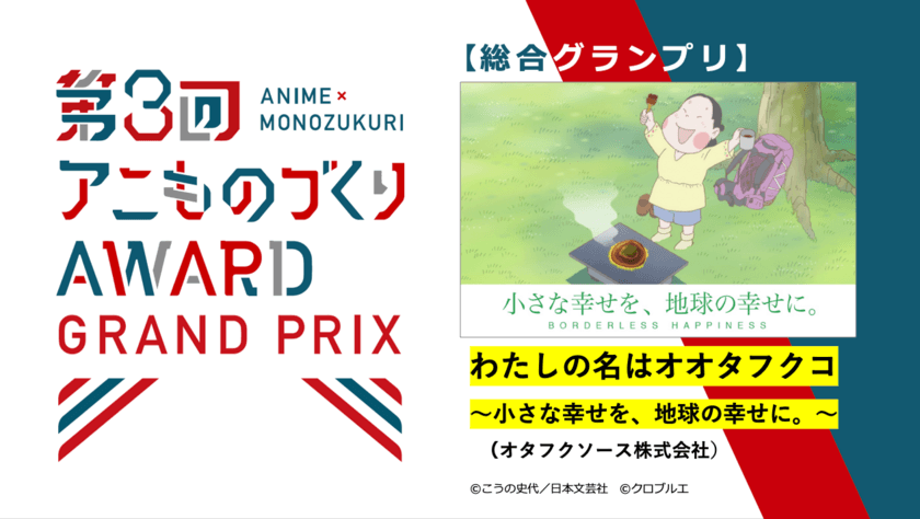 第3回グランプリは、
オタフクソースのオリジナルアニメCMに決定！
企業×アニメ・キャラクターコラボの祭典
「第3回アニものづくりアワード」