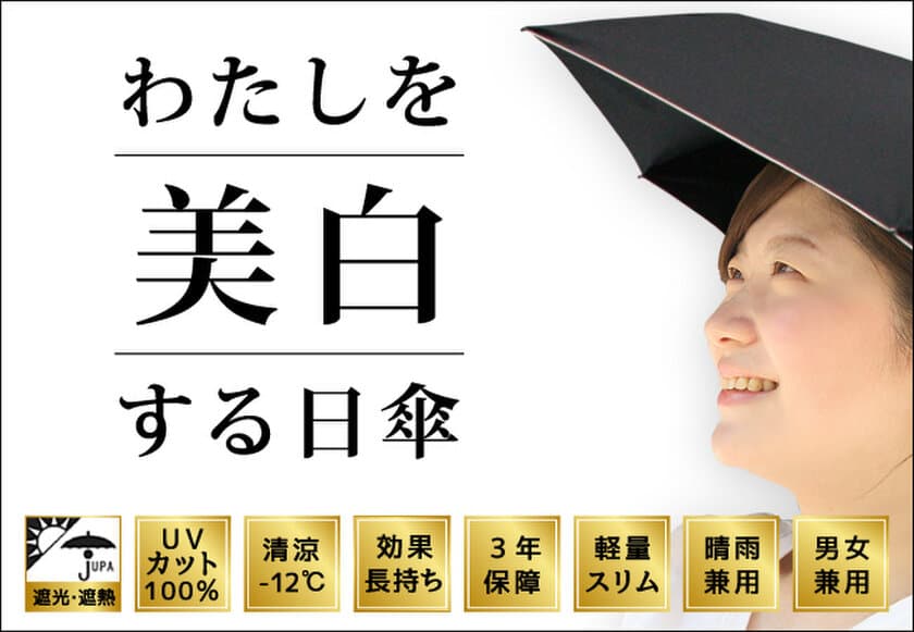 『美白』に特化した日傘が登場！
シミ・くすみに悩むユーザーの声から、化粧品メーカーが開発　
美白を手に入れる9つの機能で肌を守る
『美白日傘』5月9日に販売開始