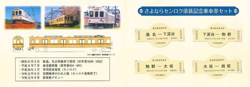 養老線全線開通100 周年記念企画 第３５弾・第３６弾
さよならセンロク塗装記念乗車券セットの発売・記念ヘッドマークの掲出を実施します！