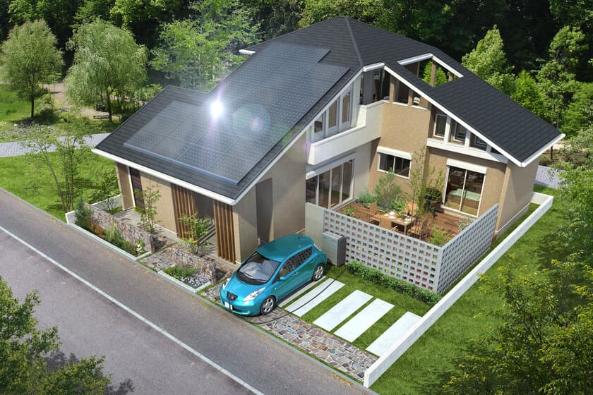 ヤマト住建、中国エリアに初の未来型モデルハウスオープン！
太陽光発電と電気自動車とV2Hで家庭の電気の
自給自足を可能にした住宅