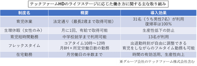 テックファームHDのライフステージに応じた働き方に関する主な取り組み