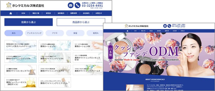 化粧品OEMを柱に原料・容器などを販売する
ホシケミカルズがサイトを一新　
海外で人気のMade in Japanコスメの開発支援を拡充