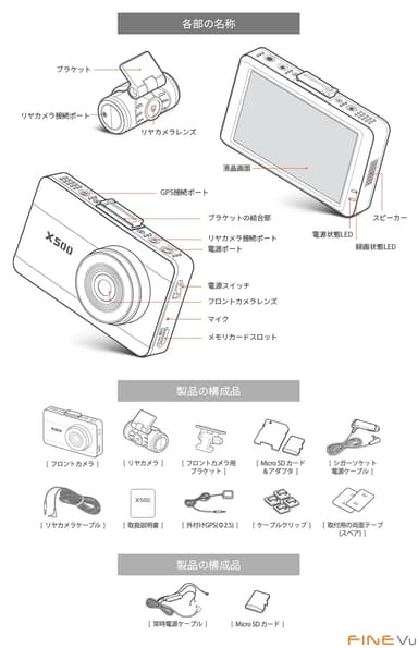 FineVu X500 (ファインビュー X500)のスペック 1