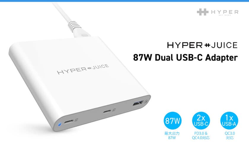 HYPER、３台同時に急速充電可能な87W USB-C電源アダプター発売