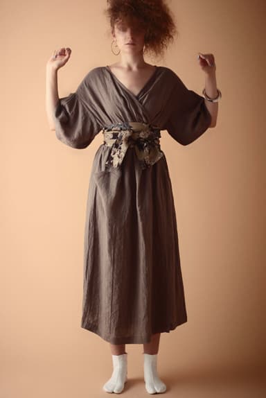 Linen kimono wrap dress&#44; Obi belt