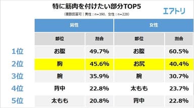 【図1】特に筋肉を付けたい部分TOP5