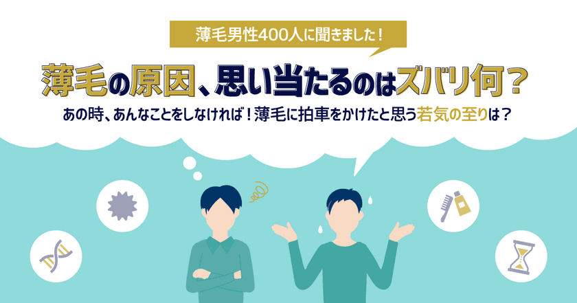 薄毛の原因は「ストレス」だと考える人が約7割！
薄毛を気にする20代～40代の男性400人に
薄毛の原因に関する調査を実施