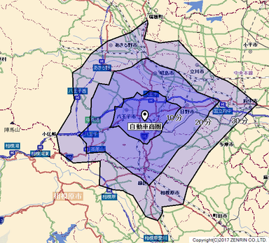 時間商圏分析例　※地図使用許諾／ゼンリンZ08LA第079号