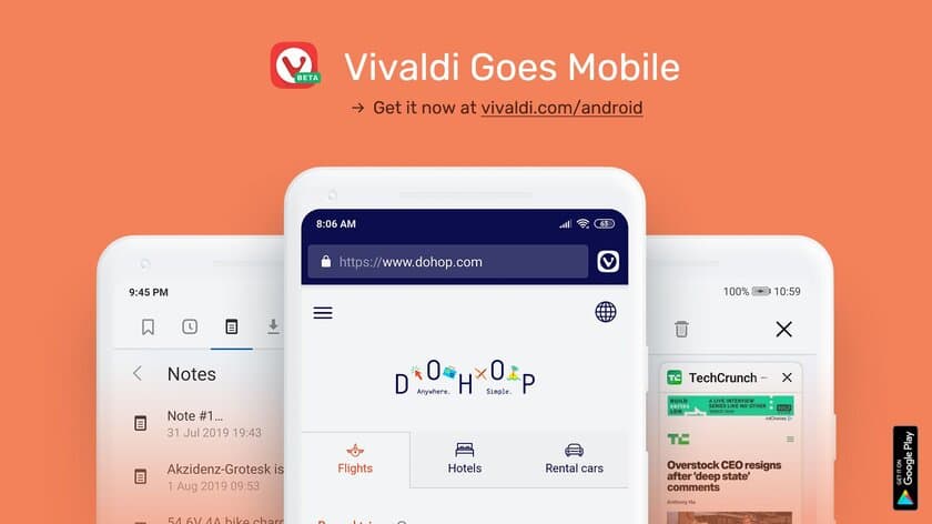 Vivaldiブラウザー、Androidデバイス向けブラウザーの
ベータ版を9月9日にリリース