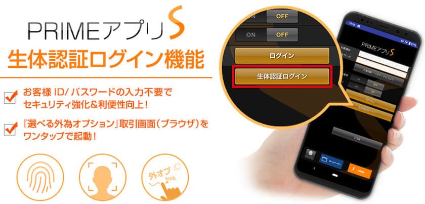 ＦＸプライムｂｙＧＭＯ、
スマホアプリ「PRIMEアプリS」Android版に
生体認証ログイン機能搭載！