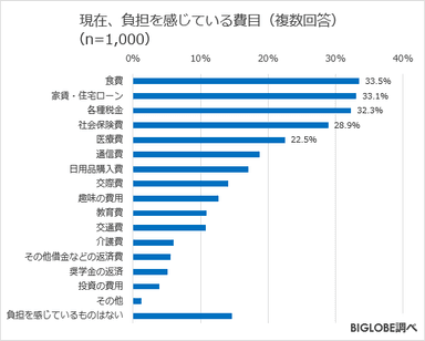 現在負担を感じている費目